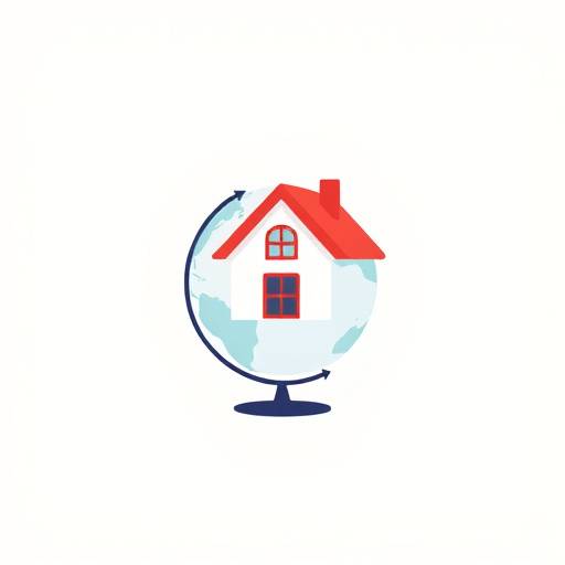 An icon representing a globe with a house, symbolizing relocation services.